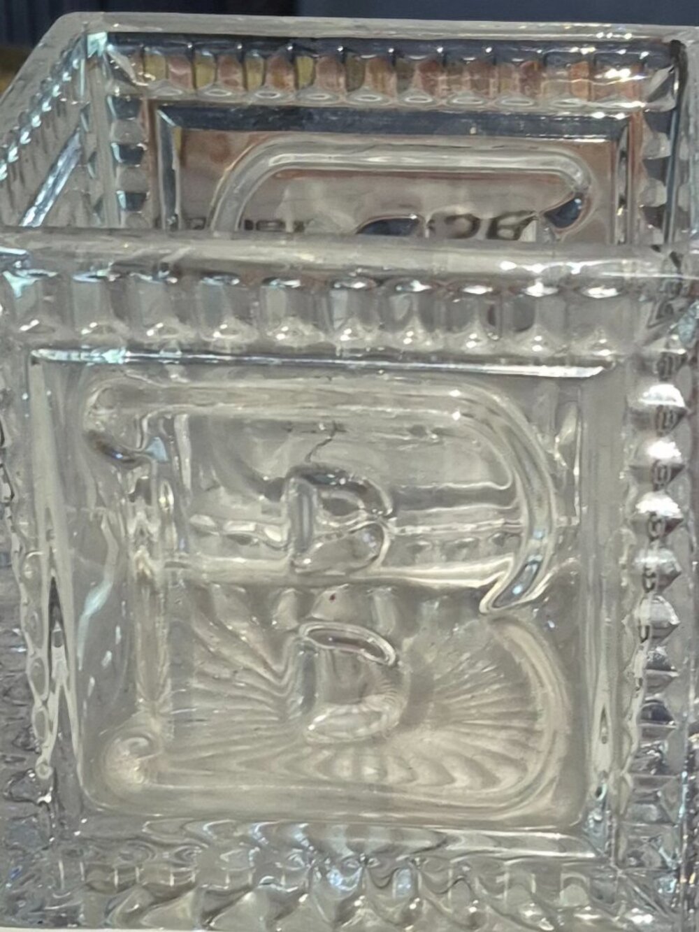 Vintage Teleflora Lead Crystal BABY Block Cube Vase Candle Holder Nursery Decor